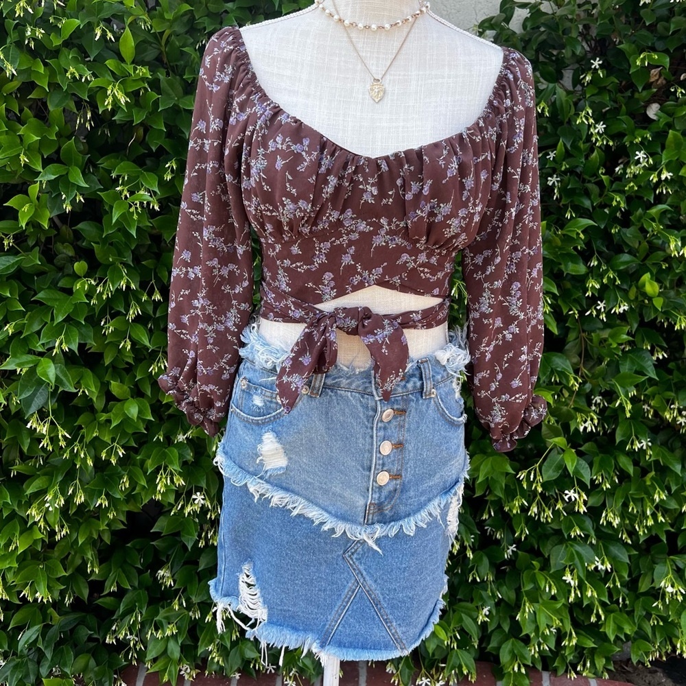 Denim Mini Skirt Signature 8 Vintage Y2K Frayed Blue Jean Women’s Size Small - Picture 2 of 5